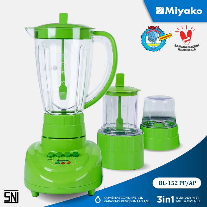 Miyako Blender Plastik 1.5 Liter 3in1 - BL152PF/AP | BL-152 PF/AP